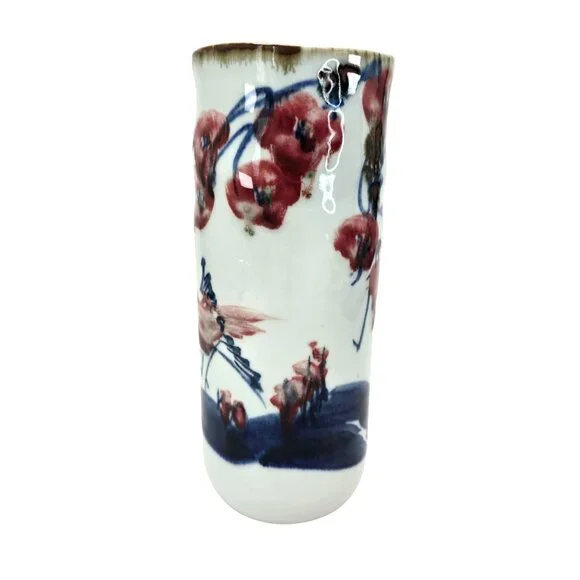 Chinese Vase Vintage Bird & Floral Motif Hand-Painted Porcelain Signed Art je141
